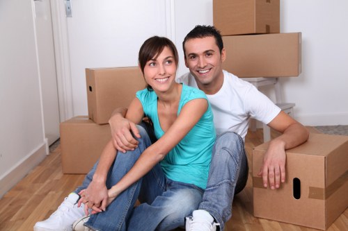 Packing supplies and labeled boxes for house removals in Leabridge